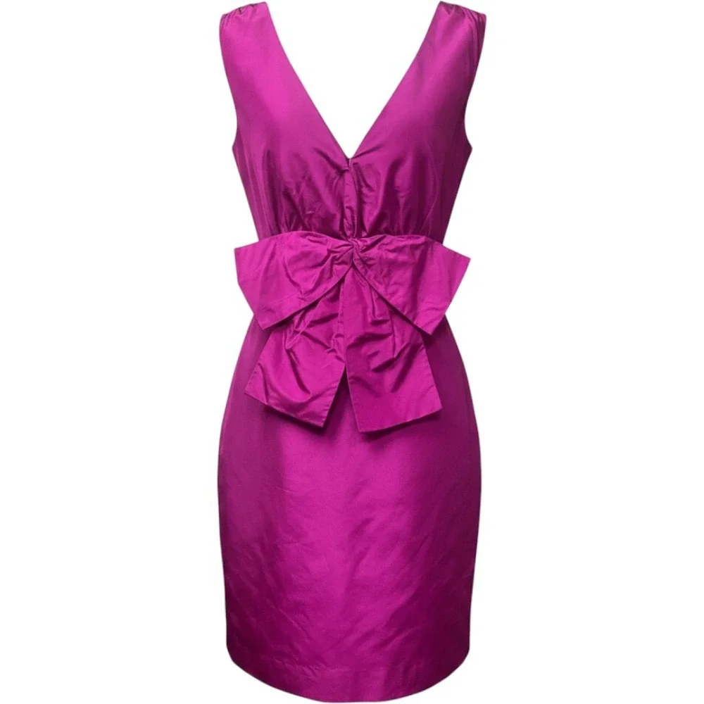 Kate Spade Magenta Pink Wool Blend V-Neck Bow Cocktail Dress Size 6 NWOT